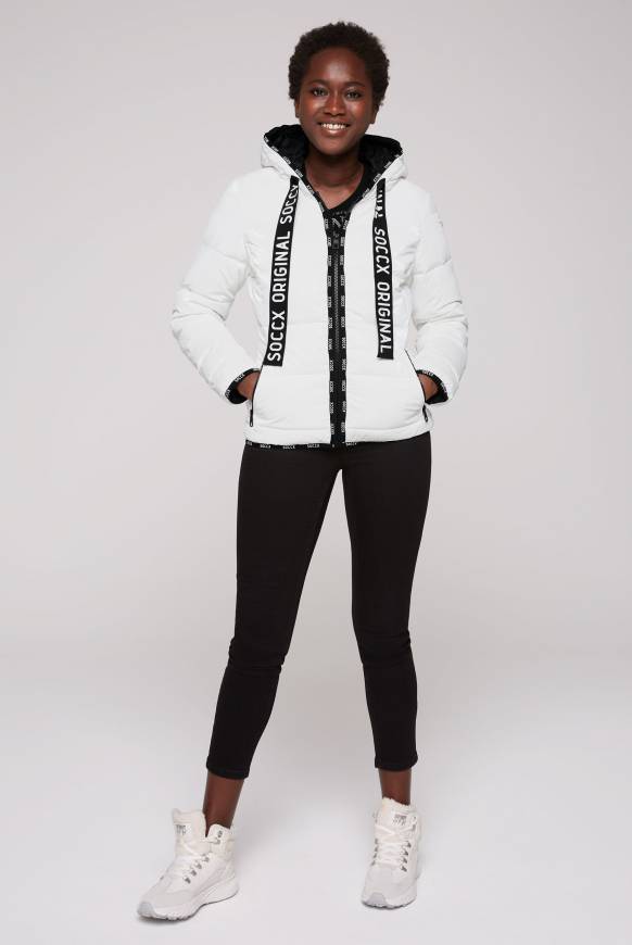 Soccx Glänzende Steppjacke Mit Samt-Optik White