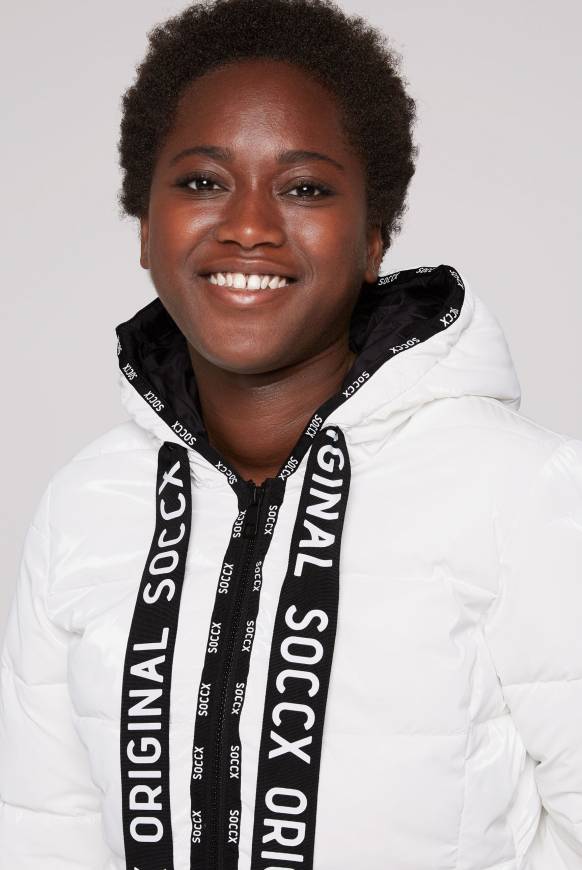 Soccx Glänzende Steppjacke Mit Samt-Optik White