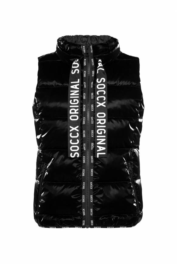 Soccx Glänzende Steppweste Mit Samt-Optik Black
