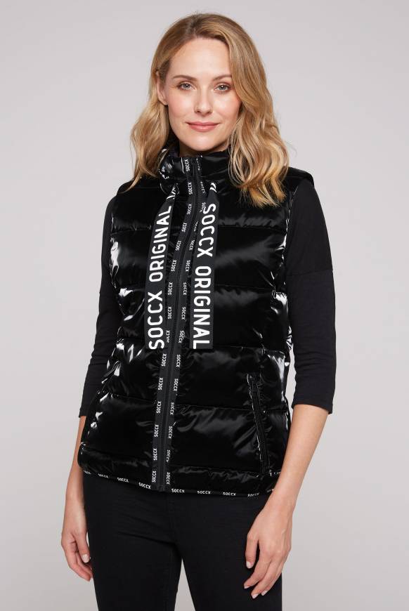 Soccx Glänzende Steppweste mit Samt-Optik black