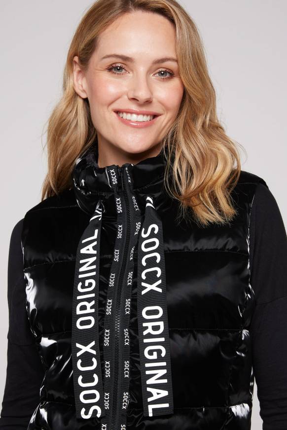 Soccx Glänzende Steppweste Mit Samt-Optik Black