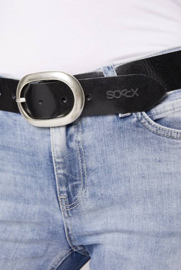 Soccx Gürtel Aus Leder Mit Glanz-Finish Black