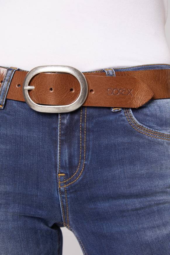 Soccx Gürtel Aus Leder Mit Glanz-Finish Cognac