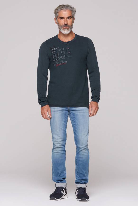 Soccx Henley-Pullover Stone Washed Blue Navy