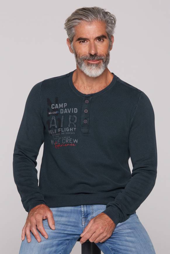 Soccx Henley-Pullover Stone Washed blue navy