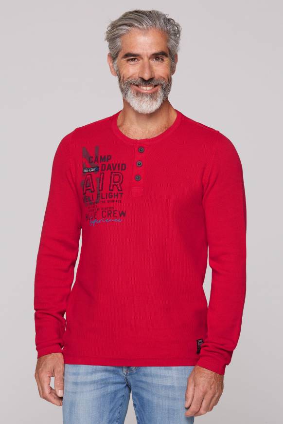 Soccx Henley-Pullover Stone Washed Flight Red