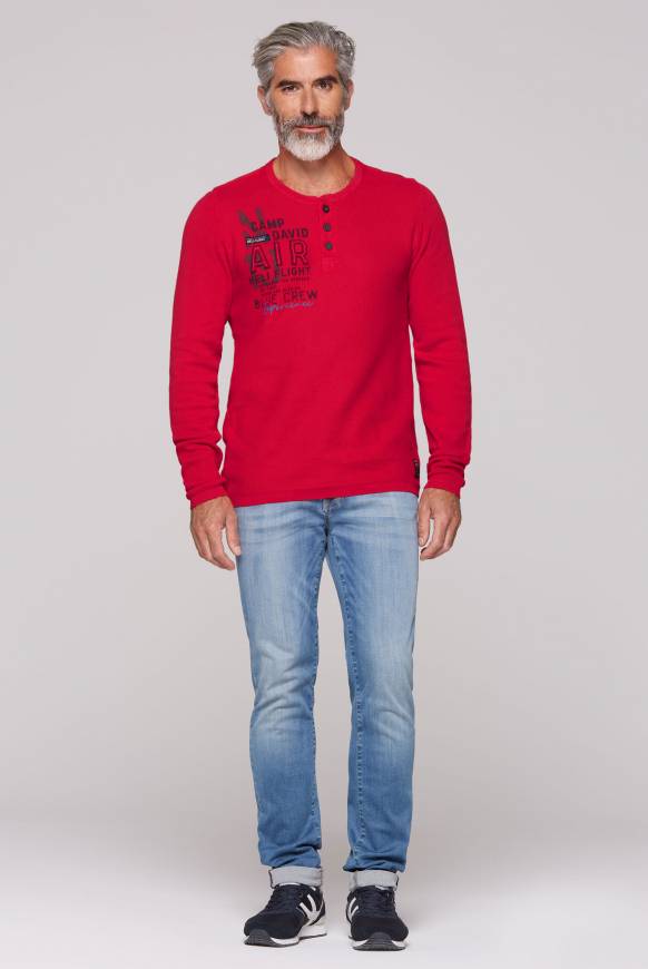 Soccx Henley-Pullover Stone Washed Flight Red