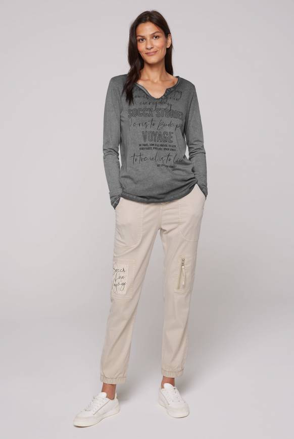 Soccx Henley-Shirt Mit Wording Glitter Print Black