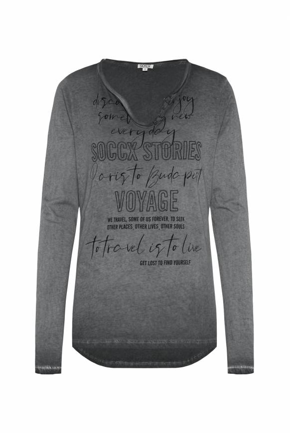 Soccx Henley-Shirt Mit Wording Glitter Print Black