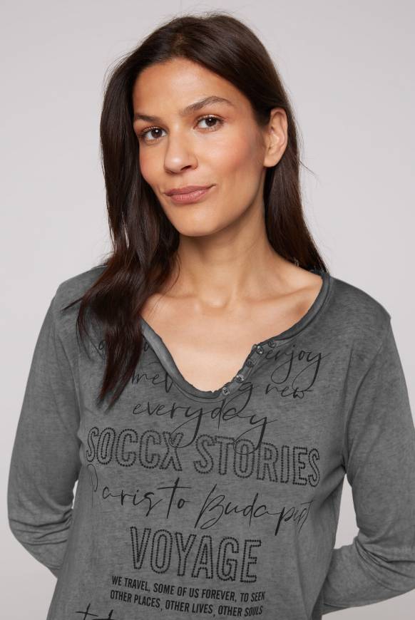 Soccx Henley-Shirt Mit Wording Glitter Print Black