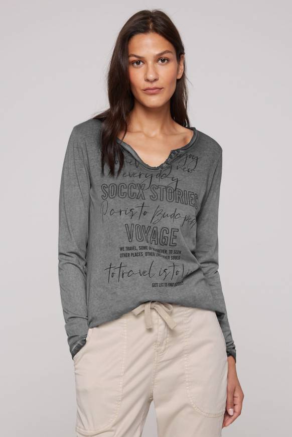 Soccx Henley-Shirt mit Wording Glitter Print black