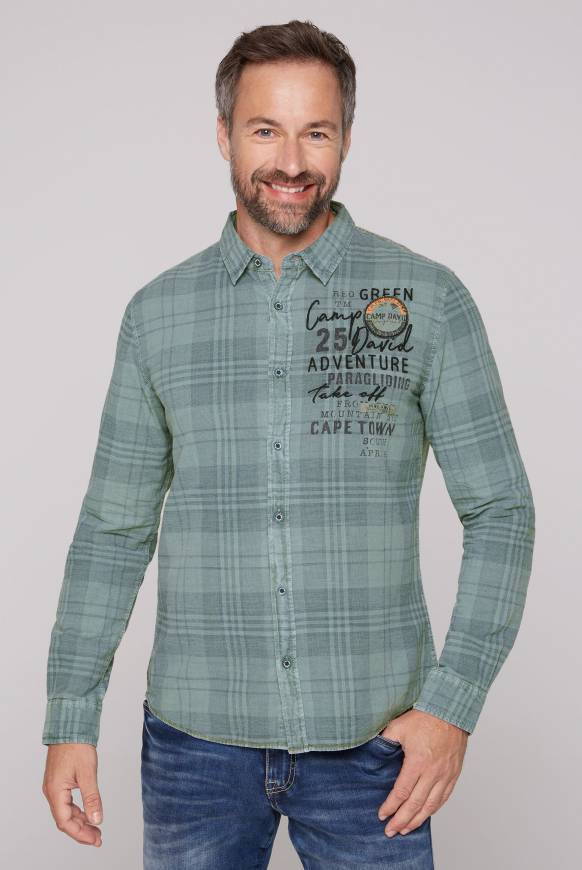 Soccx Karohemd mit Label-Applikationen teal