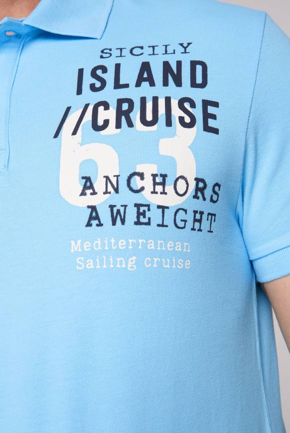 Soccx Kurzarmpolo Aus Pikee Mit Label Print Aqua