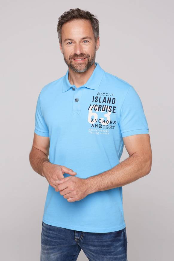 Soccx Kurzarmpolo aus Pikee mit Label Print aqua