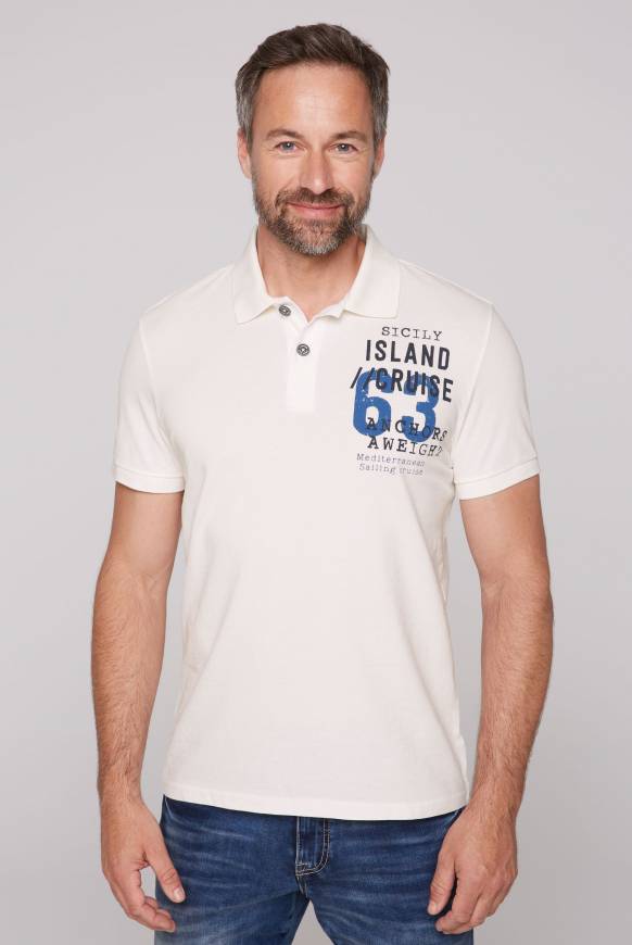 Soccx Kurzarmpolo aus Pikee mit Label Print ivory