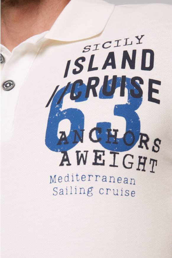 Soccx Kurzarmpolo Aus Pikee Mit Label Print Ivory