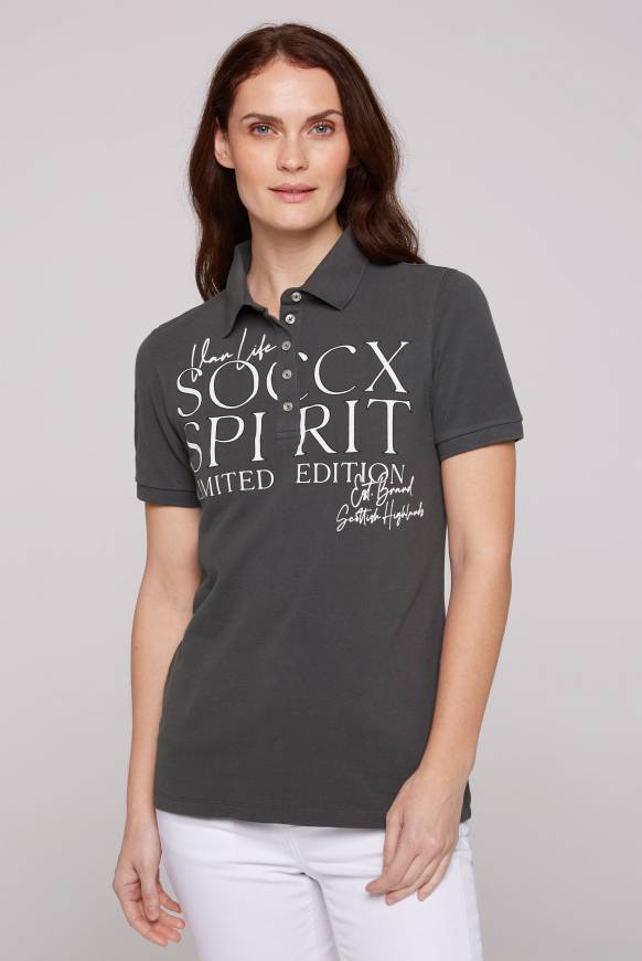 Soccx Kurzarmpolo aus Pikee mit Logo Print ash