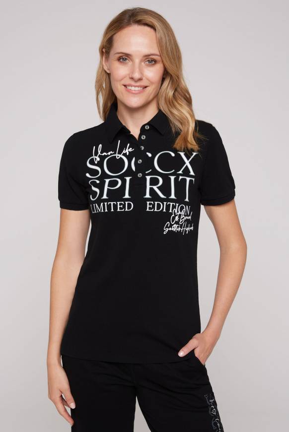 Soccx Kurzarmpolo aus Pikee mit Logo Print black