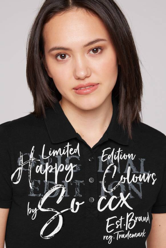 Soccx Kurzarmpolo Mit Print Und Pailletten Black