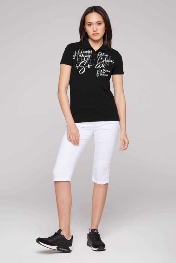 Soccx Kurzarmpolo Mit Print Und Pailletten Black