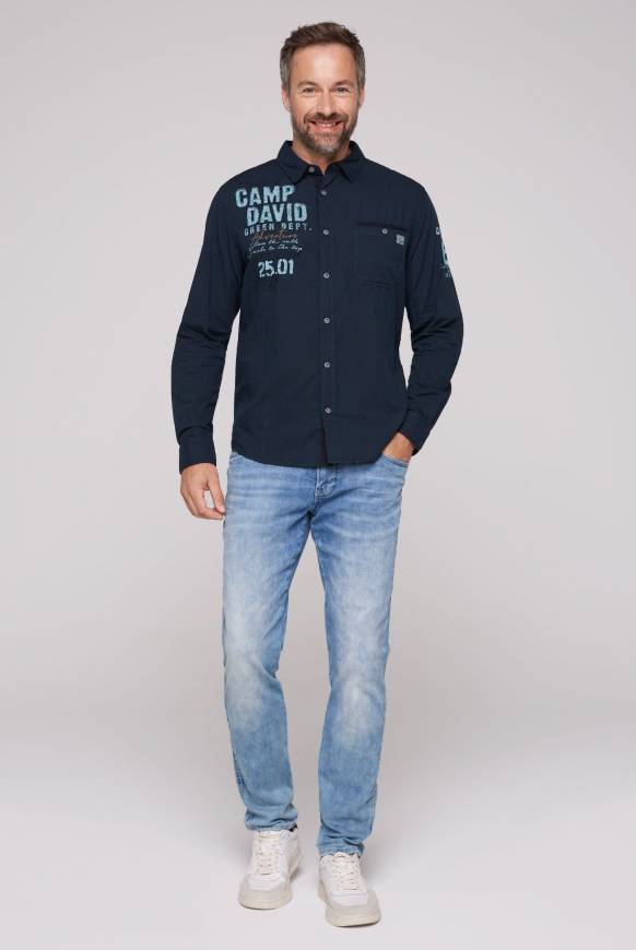 Soccx Langarmhemd Mit Logo-Stickereien Blue Navy