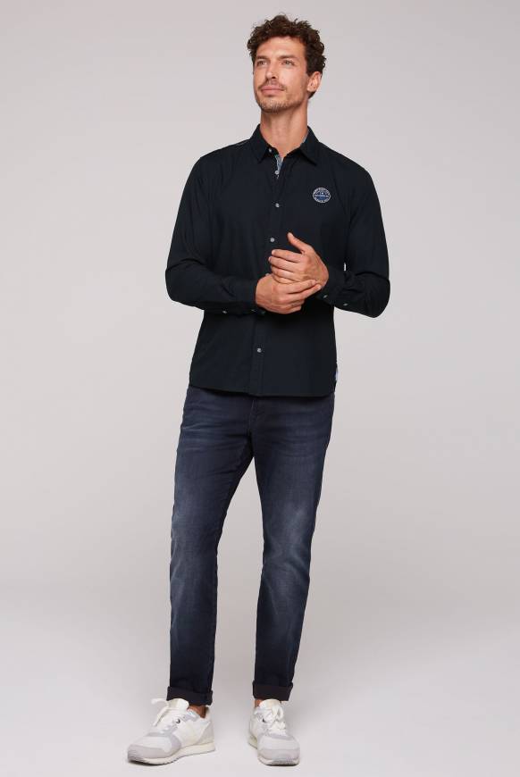 Soccx Langarmhemd Mit Strukturstreifen Blue Navy