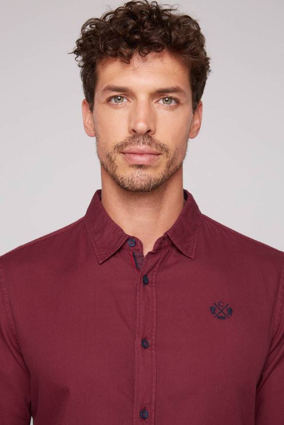 Soccx Langarmhemd Mit Webstruktur Burgundy