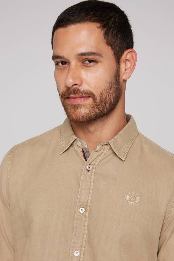 Soccx Langarmhemd Mit Webstruktur Tan