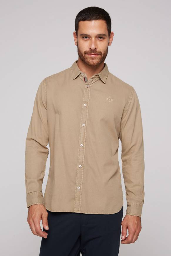 Soccx Langarmhemd mit Webstruktur tan