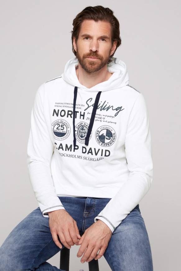 Soccx Langarmshirt mit Kapuze und Print opticwhite