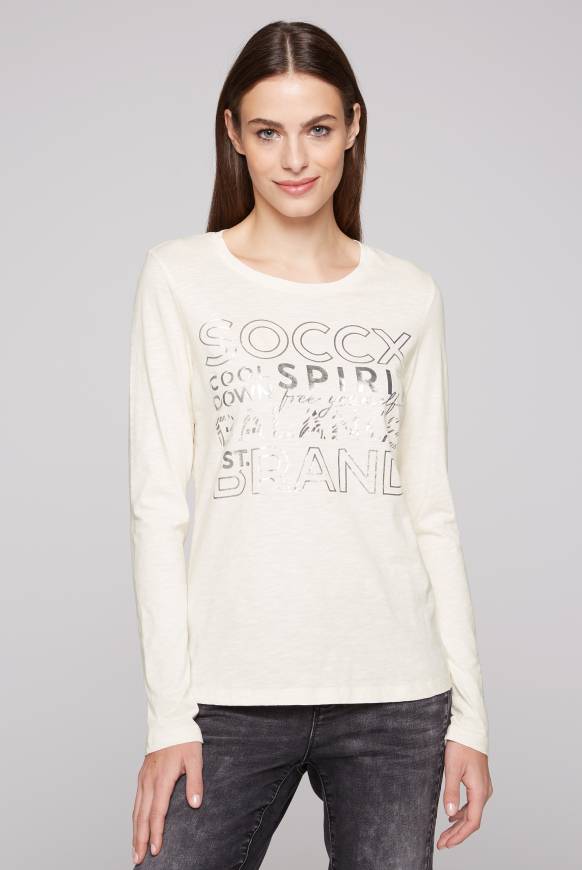 Soccx Langarmshirt mit Logo Print ivory XL