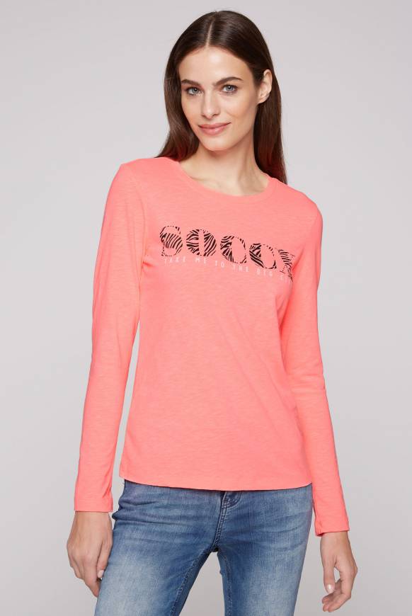 Soccx Langarmshirt mit Logo Print neon pink