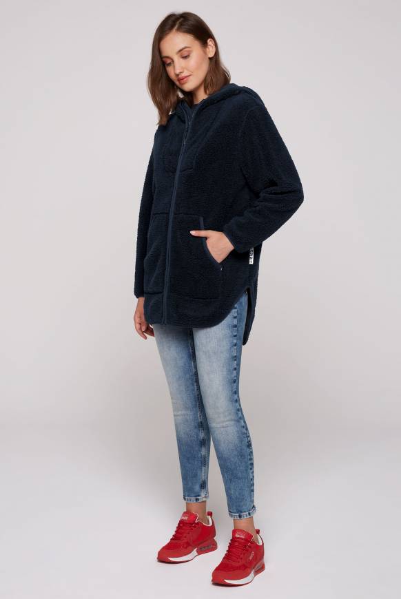 Soccx Lange Kapuzenjacke Aus Teddyplüsch Blue Navy