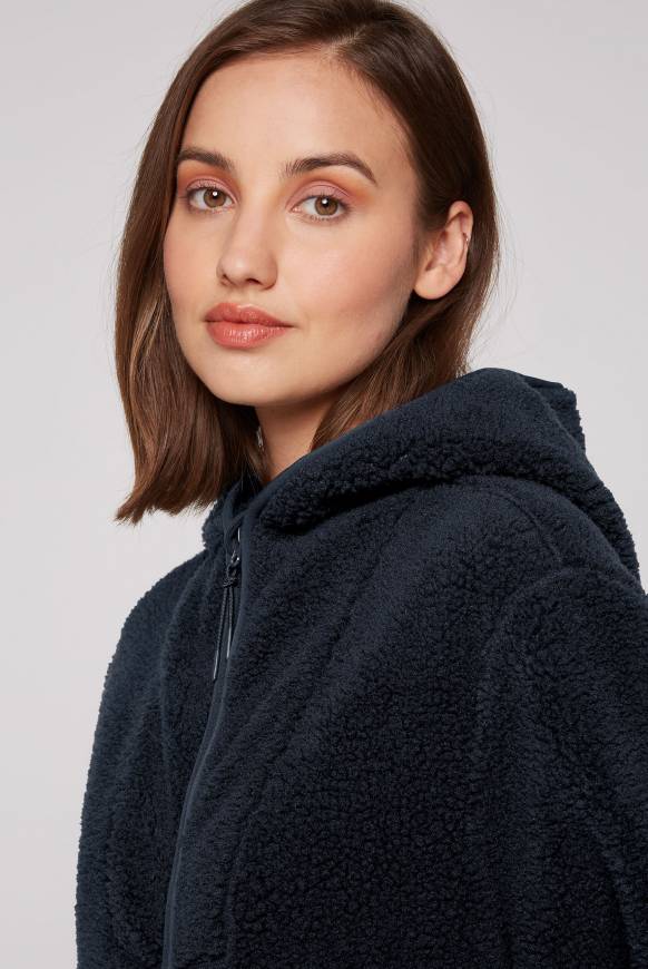 Soccx Lange Kapuzenjacke Aus Teddyplüsch Blue Navy