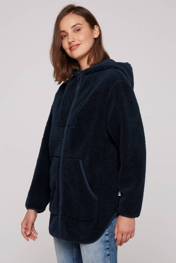 Soccx Lange Kapuzenjacke aus Teddyplüsch blue navy