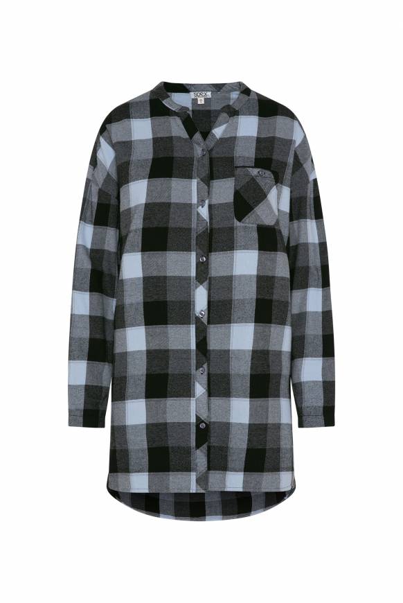 Soccx Lange Karobluse Aus Flanell Cozy Blue