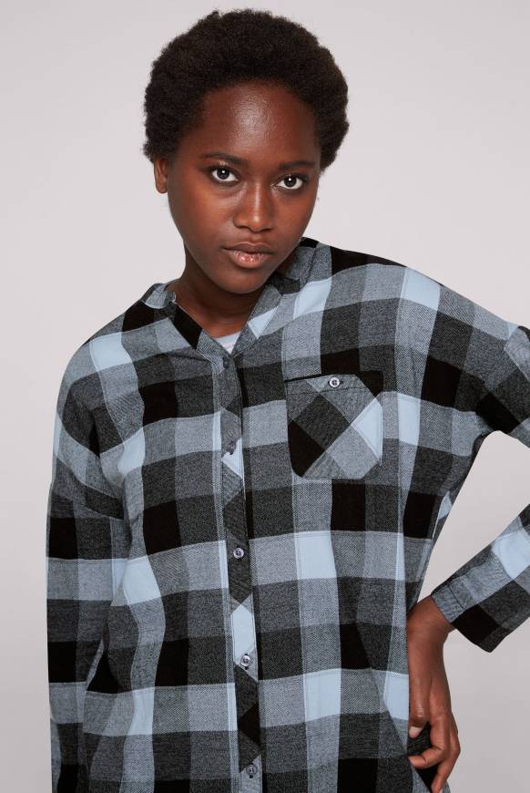 Soccx Lange Karobluse Aus Flanell Cozy Blue