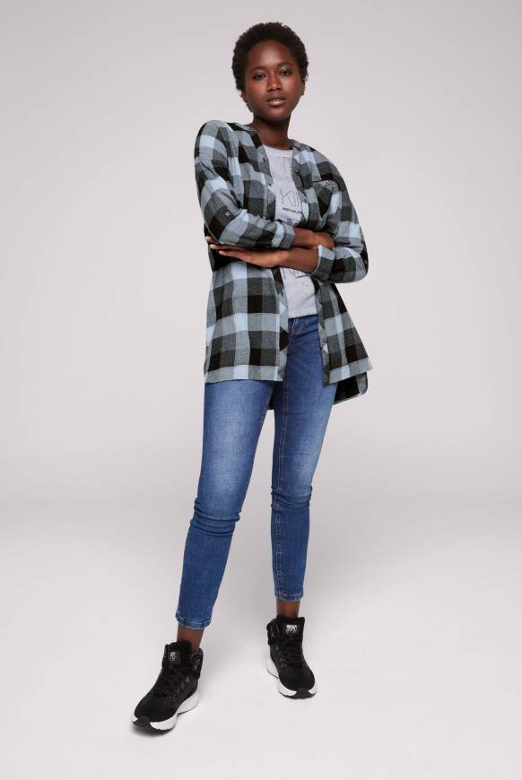 Soccx Lange Karobluse Aus Flanell Cozy Blue