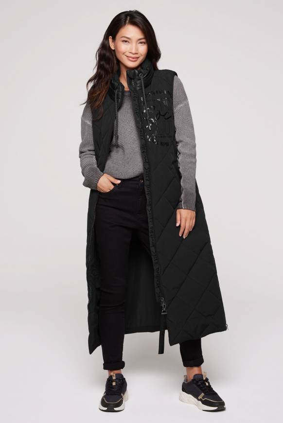 Soccx Lange Steppweste Mit Shiny-Details Black
