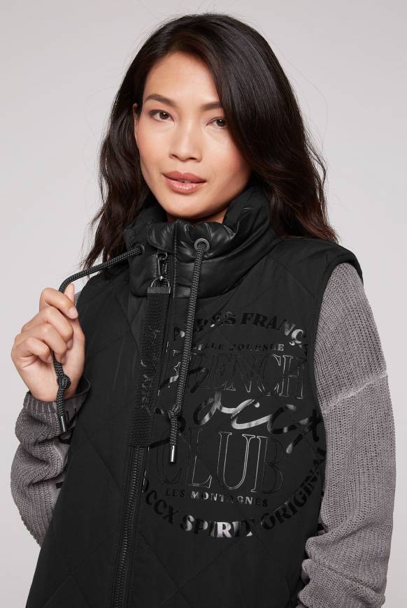 Soccx Lange Steppweste Mit Shiny-Details Black