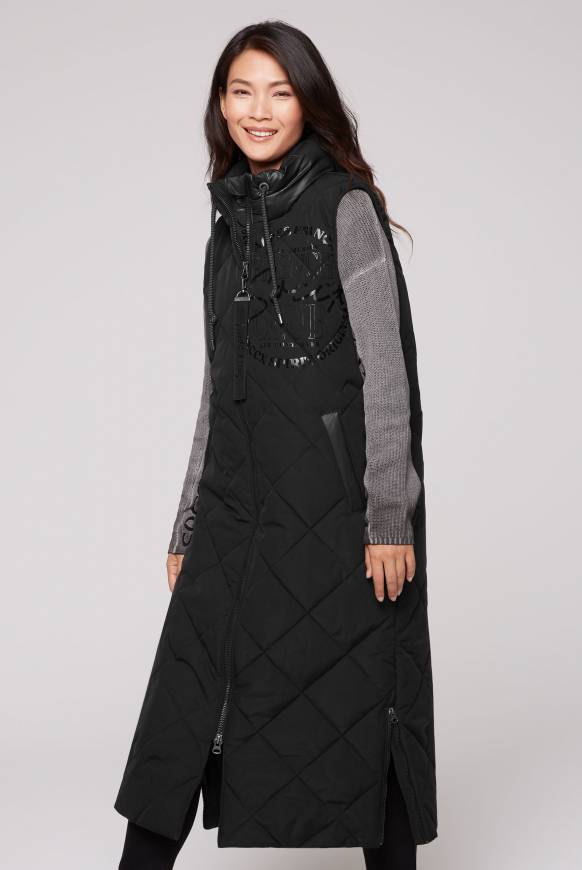 Soccx Lange Steppweste mit Shiny-Details black
