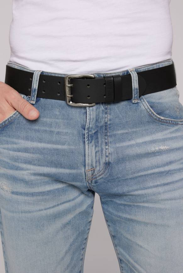 Soccx Ledergürtel mit Doppeldornschließe black