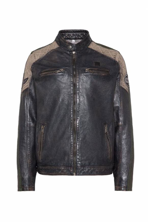 Soccx Lederjacke Im Racing-Stil Mit Patches Navy