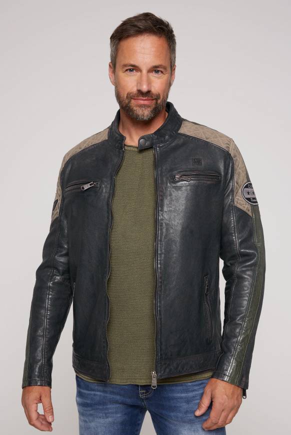 Soccx Lederjacke im Racing-Stil mit Patches navy