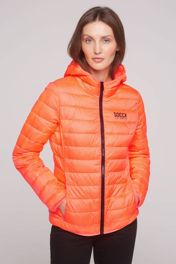 Soccx Leichte Steppjacke mit Kapuze neon orange