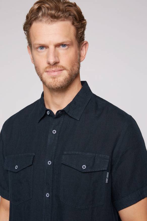 Soccx Leinenhemd Mit Klappentaschen Blue Navy