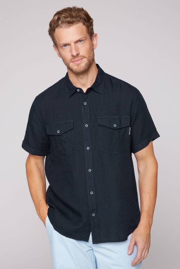 Soccx Leinenhemd Mit Klappentaschen Blue Navy