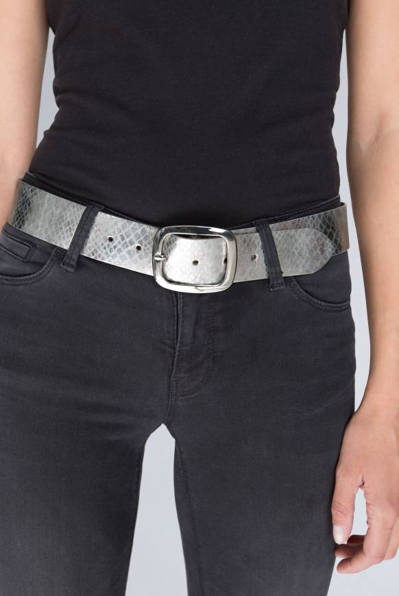 Soccx Metallic-Gürtel mit Snake-Muster silver