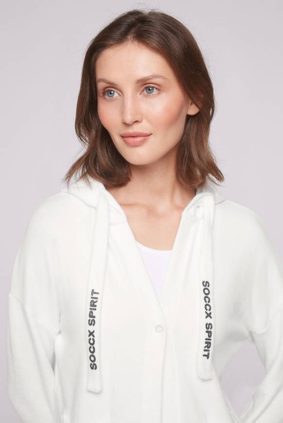 Soccx Offener Kurz-Cardigan Mit Kapuze Ivory