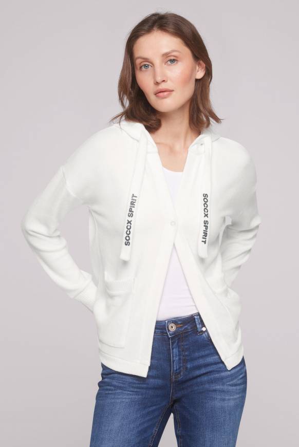 Soccx Offener Kurz-Cardigan mit Kapuze ivory